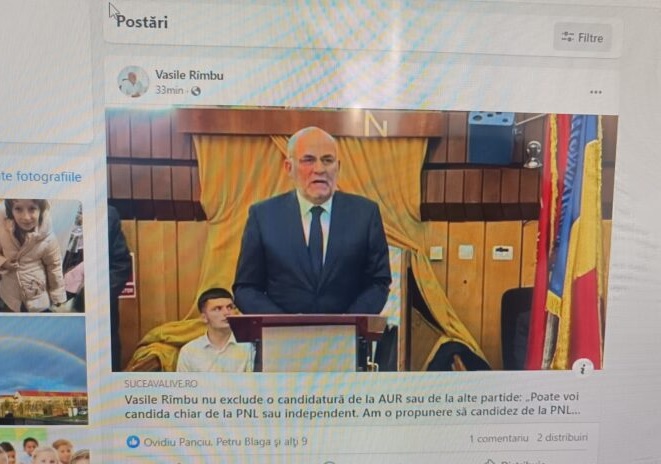 Vasile Rîmbu s-a umplut de penibil, după ce a dat dovadă că este o curvă politică! A șters postarea de traseist, după nici jumătate de oră!